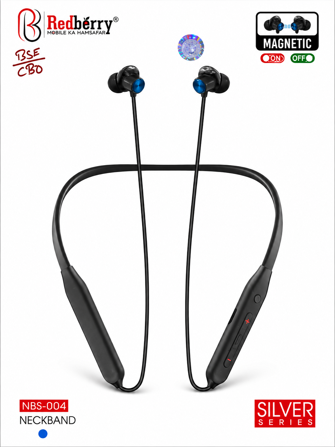 Redberry NBS-004 Bluetooth Neckband Earphones, Up to 20 Hours Playback, Bluetooth 5.3, Deep Bass Stereo Sound, 10mm Drivers, HD Calls with Noise Isolation, Magnetic Earbuds, Type-C Fast Charging, Sweat & Splash Resistant