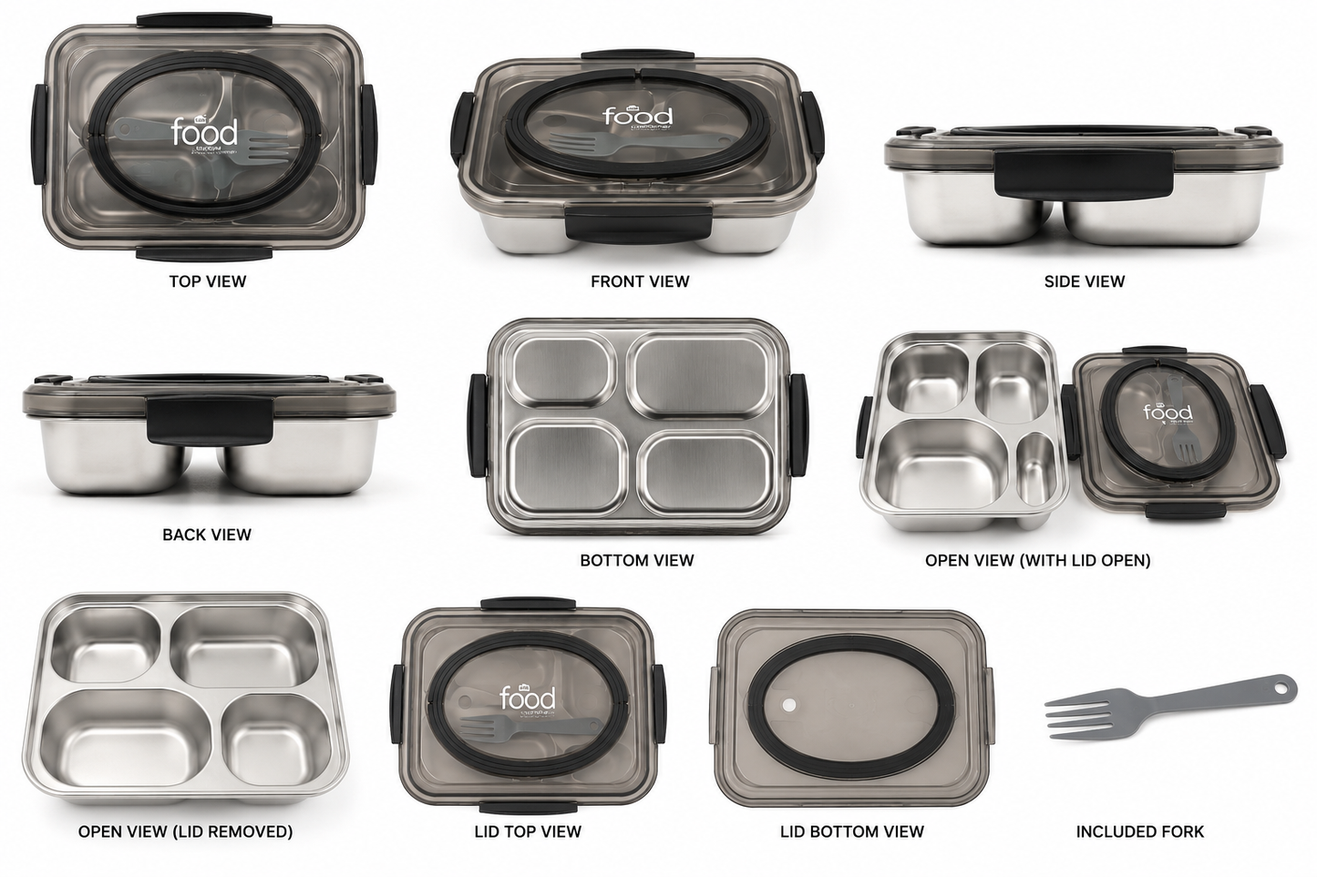 304 Stainless Steel Lunch Box with 4 Compartments, 1200ml Leakproof Tiffin Box, BPA-Free Food Grade Bento Lunch Container with Fork, Dishwasher & Refrigerator Safe for Office, School & Travel