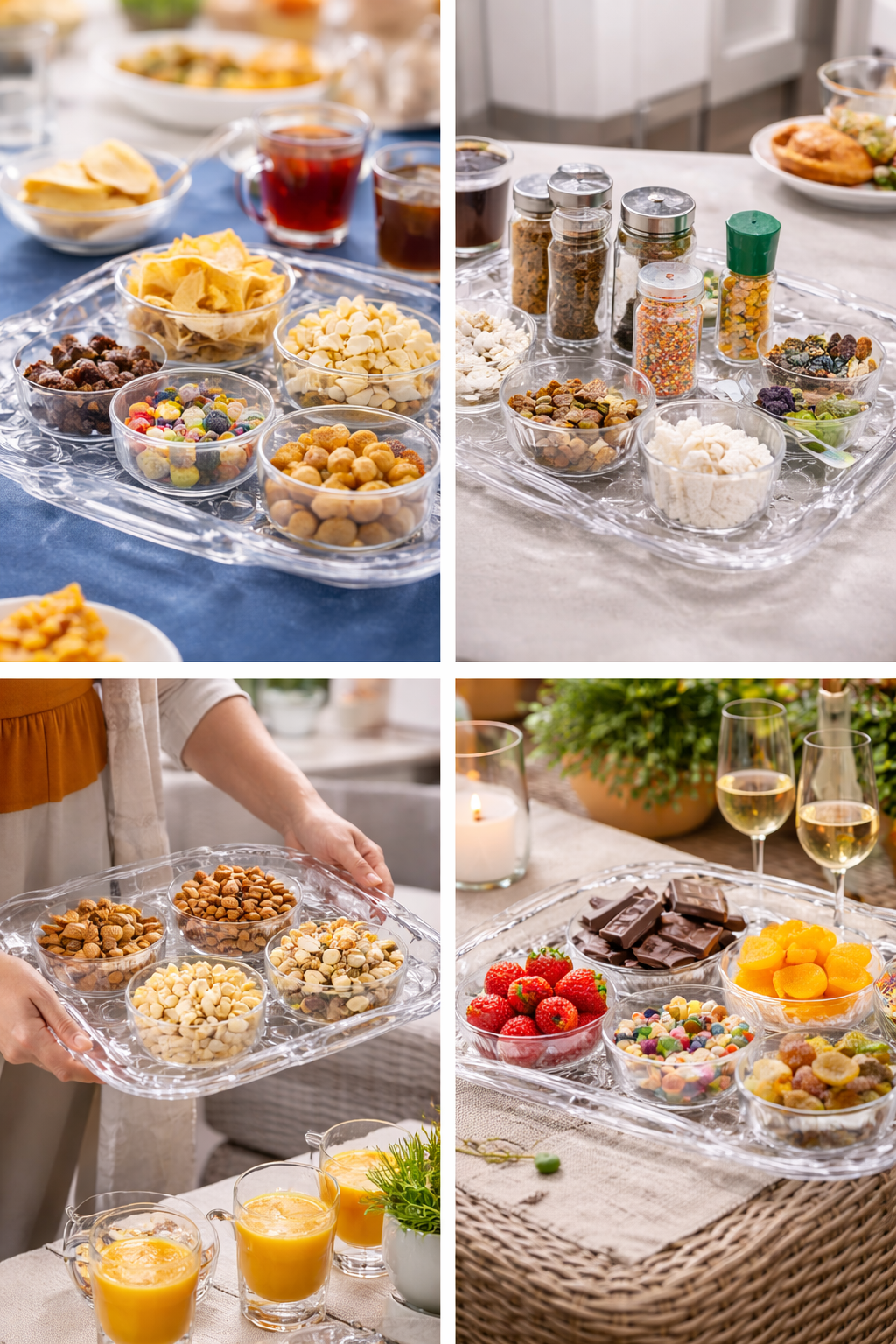 Plastic Serving Tray 15 x 10 Inches | Transparent Durable Tray with Handles | Lightweight & Easy to Clean