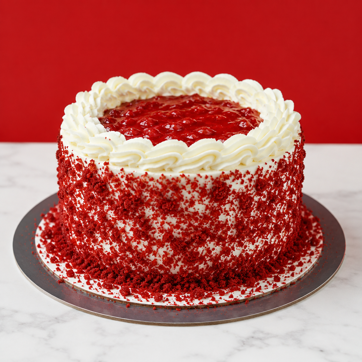 Red Velvet Cake with Cream Frosting & Strawberry Filling (200 grams), Moist Red Velvet Dessert Cake for Birthday, Anniversary, Party & Celebration