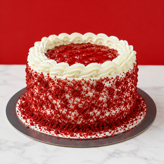 Red Velvet Cake with Cream Frosting & Strawberry Filling (200 grams), Moist Red Velvet Dessert Cake for Birthday, Anniversary, Party & Celebration