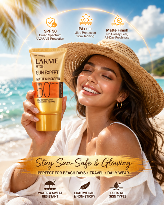 Lakmé 9to5 Sun Expert Matte Sunscreen SPF 50 PA++++ with Niacinamide & Squalane, Oil Control Lightweight Sunscreen