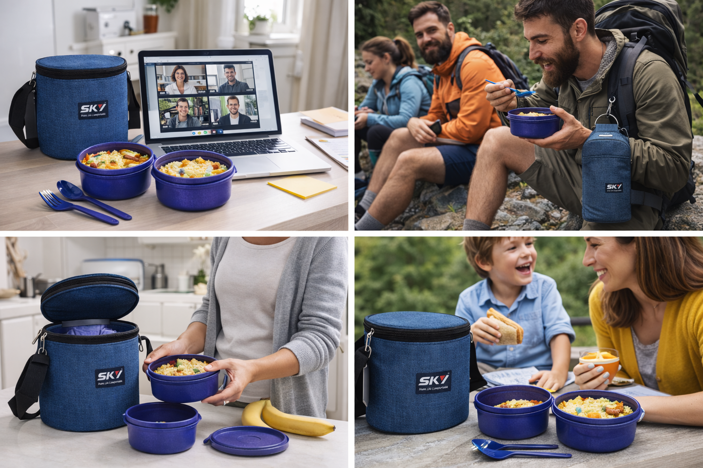 SKY MicroSafe 2 Stainless Steel Lunch Box Set (450ml x 2) | Microwave Safe Leak-Proof Tiffin Box with Carry Bag