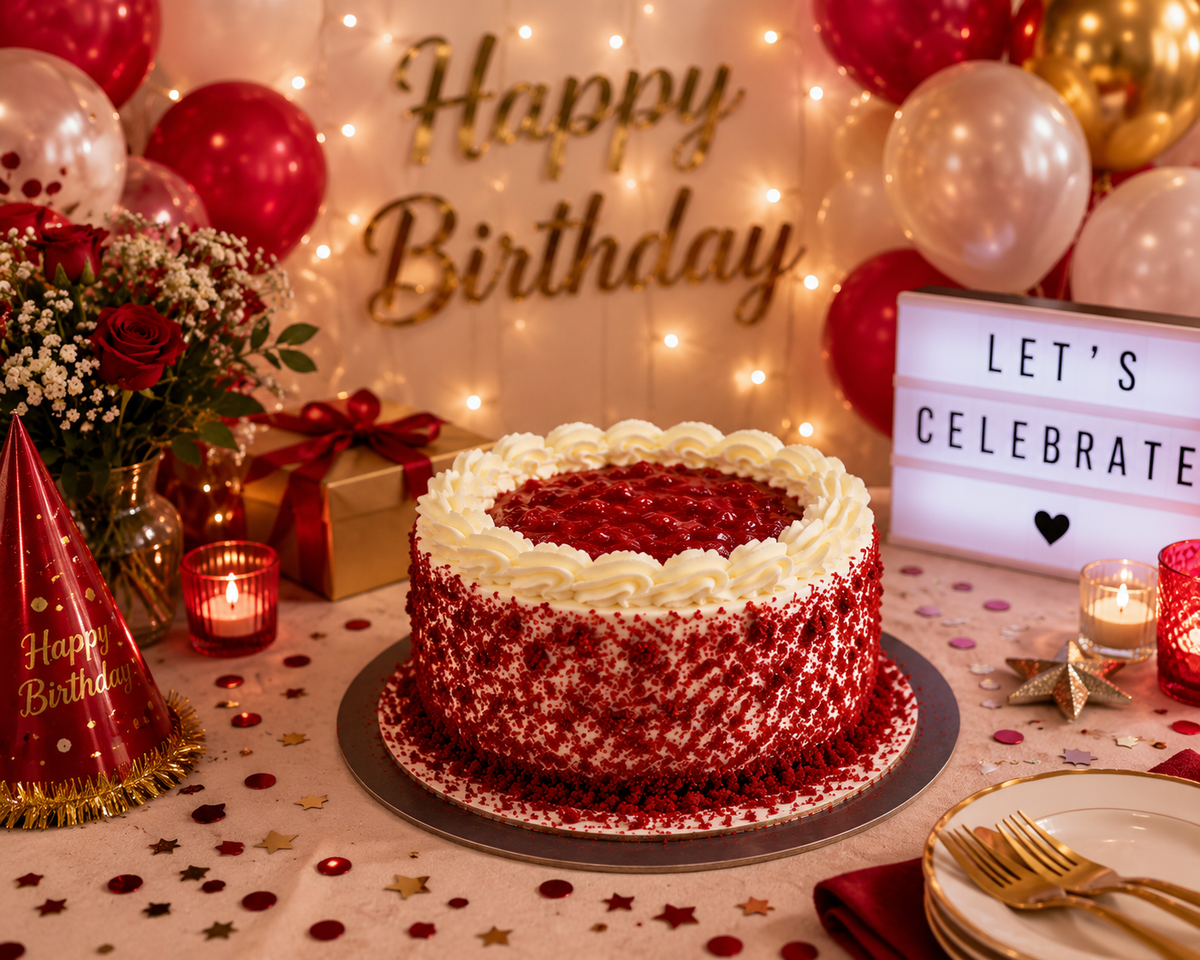 Red Velvet Cake with Cream Frosting & Strawberry Filling (200 grams), Moist Red Velvet Dessert Cake for Birthday, Anniversary, Party & Celebration