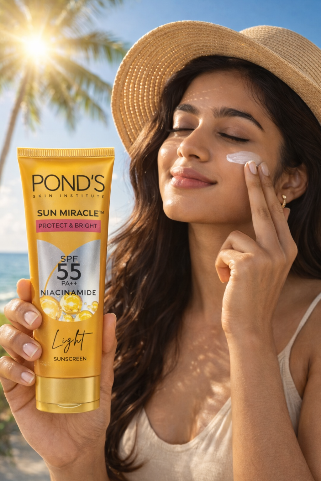 Pond’s Sun Miracle Protect & Bright Light Sunscreen SPF 55 PA++ with Niacinamide | Lightweight Daily Face Sunscreen for UV Protection & Brightening