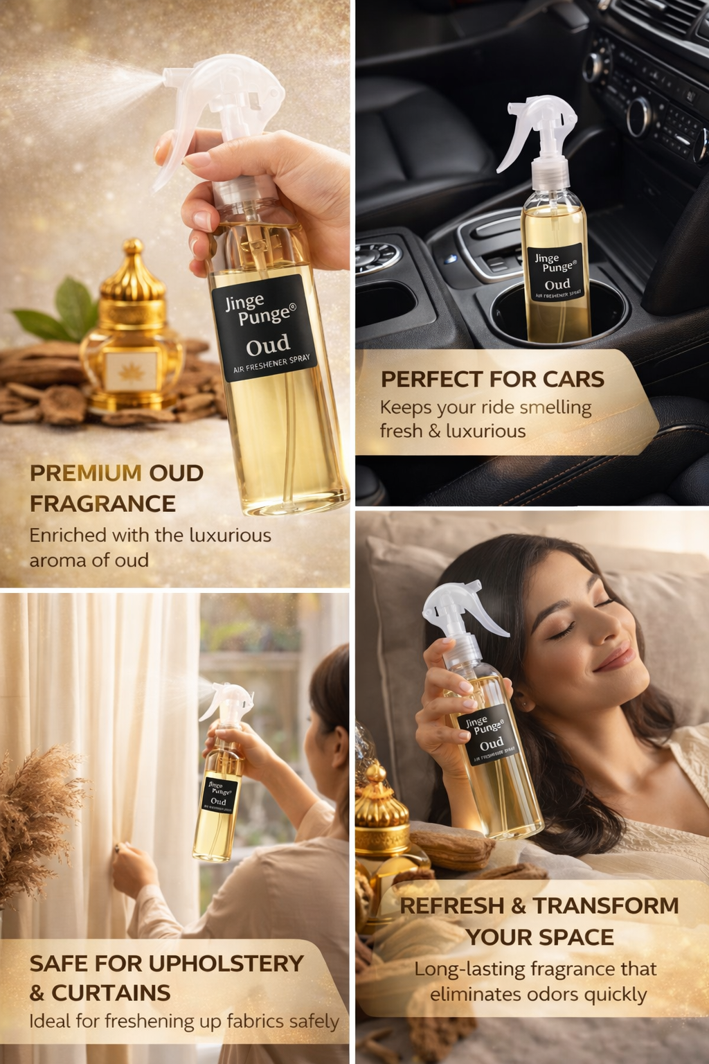 Jinge Punge Premium Oud Air Freshener Spray 250ml | Long-Lasting Oud Fragrance | Room, Car & Office Freshener | Adjustable Spray Nozzle | Luxury Home Fragrance Mist