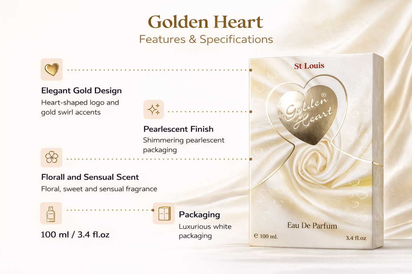 St Louis Golden Heart Eau De Parfum 100ml – Floral Sweet Perfume for Women | Long Lasting Luxury Fragrance | Elegant Gift Perfume