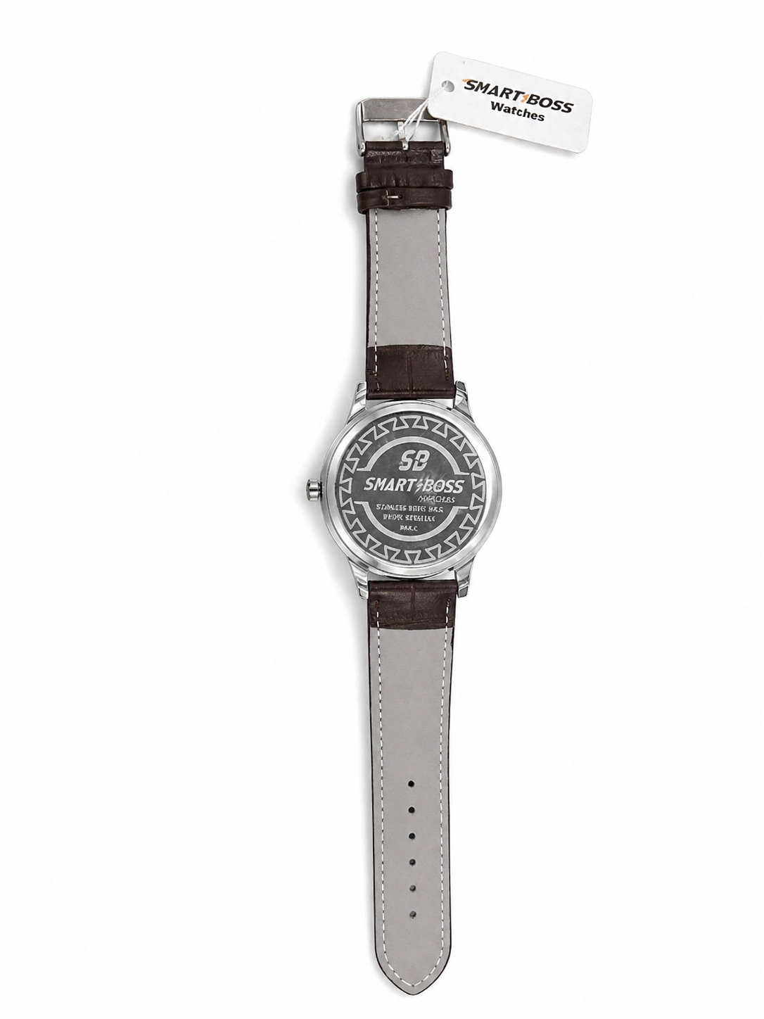 Smartboss Men’s Analog Watch with Day & Date Display | Black Leather Strap | Quartz Movement | Silver Dial Classic Wristwatch | Formal & Casual Wear