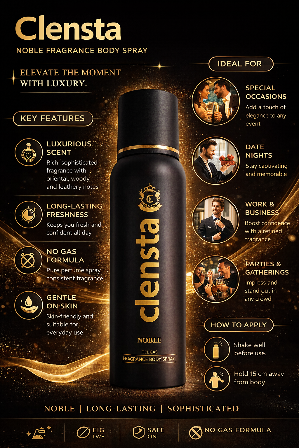Clensta Noble Fragrance Body Spray for Men & Women | Long Lasting Luxury Deo |
