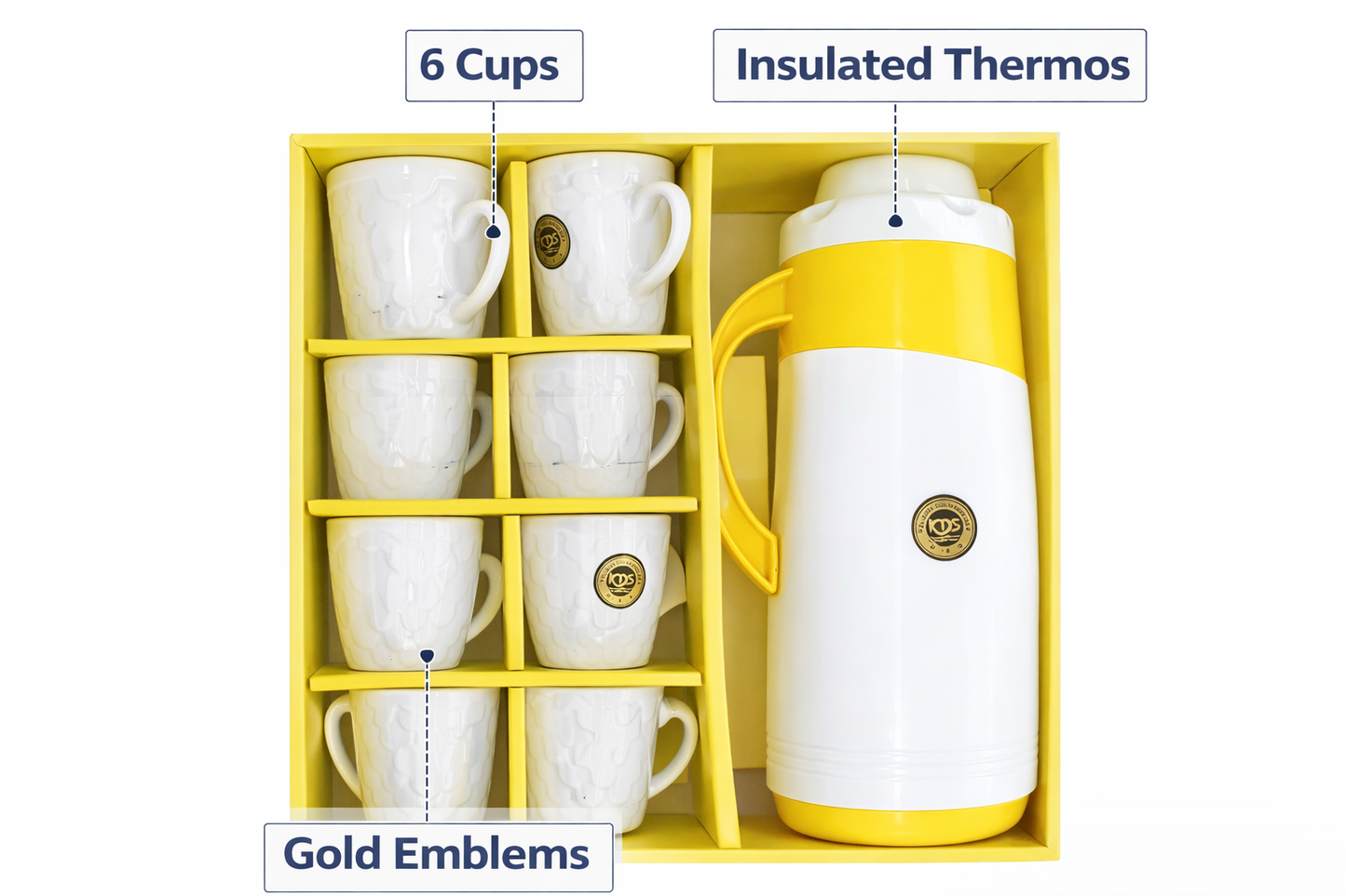 Thermos Flask Set with 6 Cups | Insulated Water Jug with Tea Coffee Cups Set