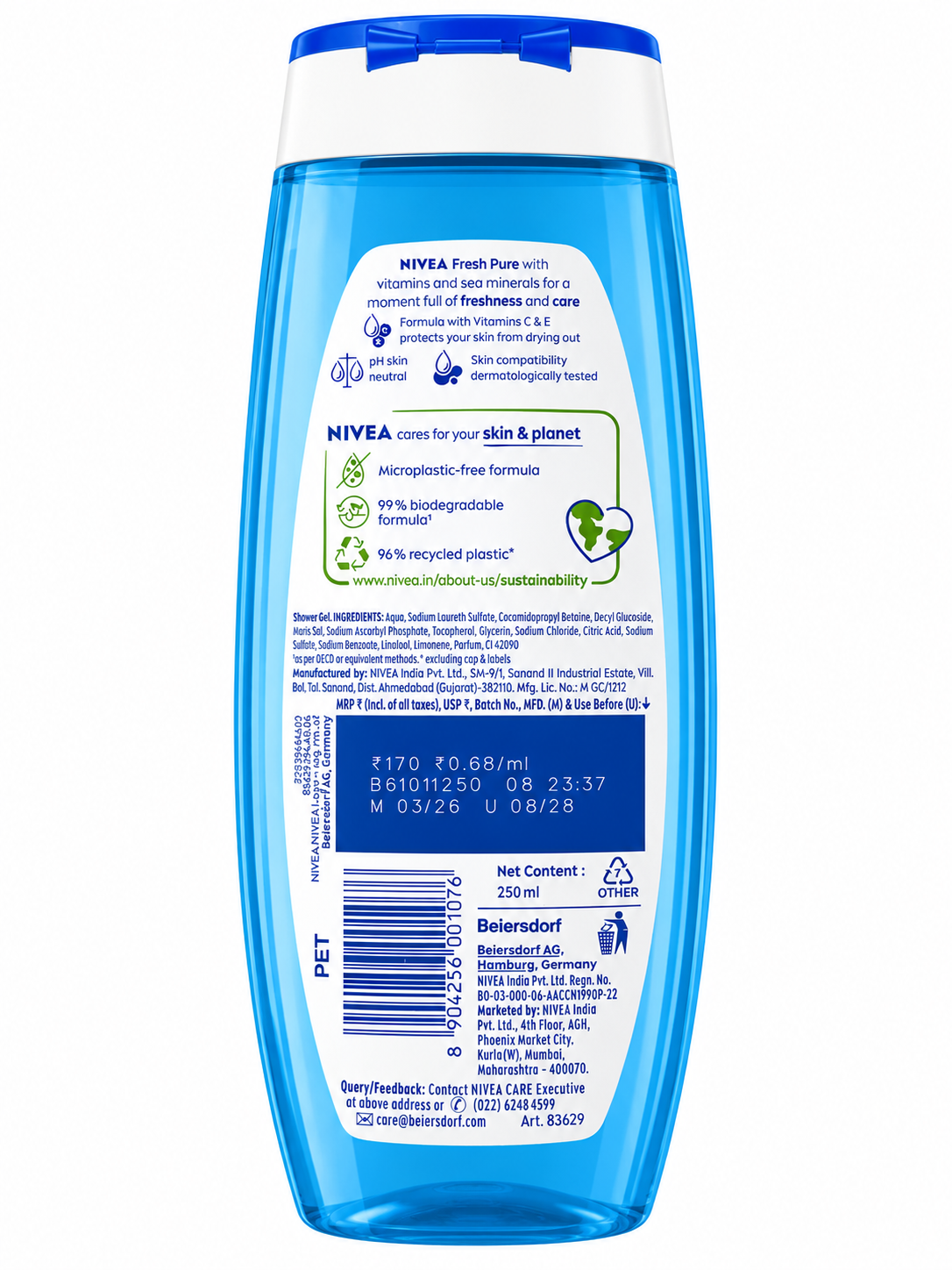 NIVEA Waterlily & Oil Shower Gel 250ml | Vitamin C & E Body Wash | Refreshing Fragrance | pH Skin Neutral | Moisturizing Shower Gel for All Skin Types