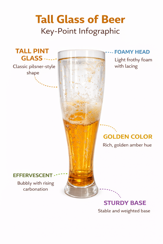 Tall Pint Beer Glass | Premium Pilsner Style Glass for Beer, Lager & Draft Drinks