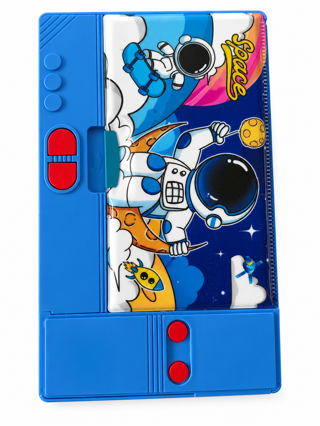 Space Astronaut Large Capacity Pencil Box for Boys – Multi-Compartment Stationery Organizer with Smooth Sliding Tray & Personalizable Name Tag