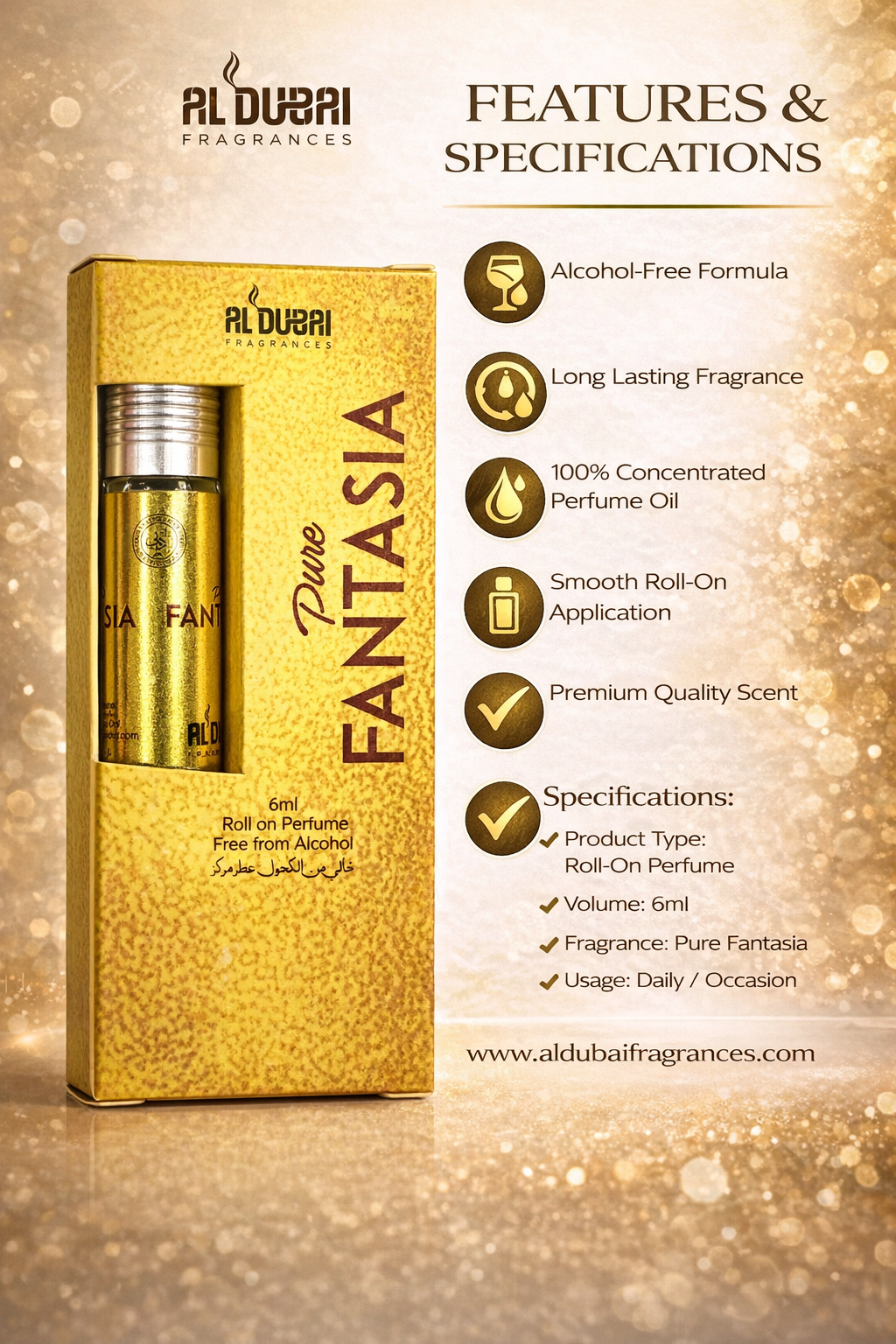 Pure Fantasia Roll-On Attar Perfume Oil 6ml – Alcohol-Free Long Lasting Fragrance for Men & Women | 100% Concentrated Perfume Oil | Travel Size Pocket Perfume