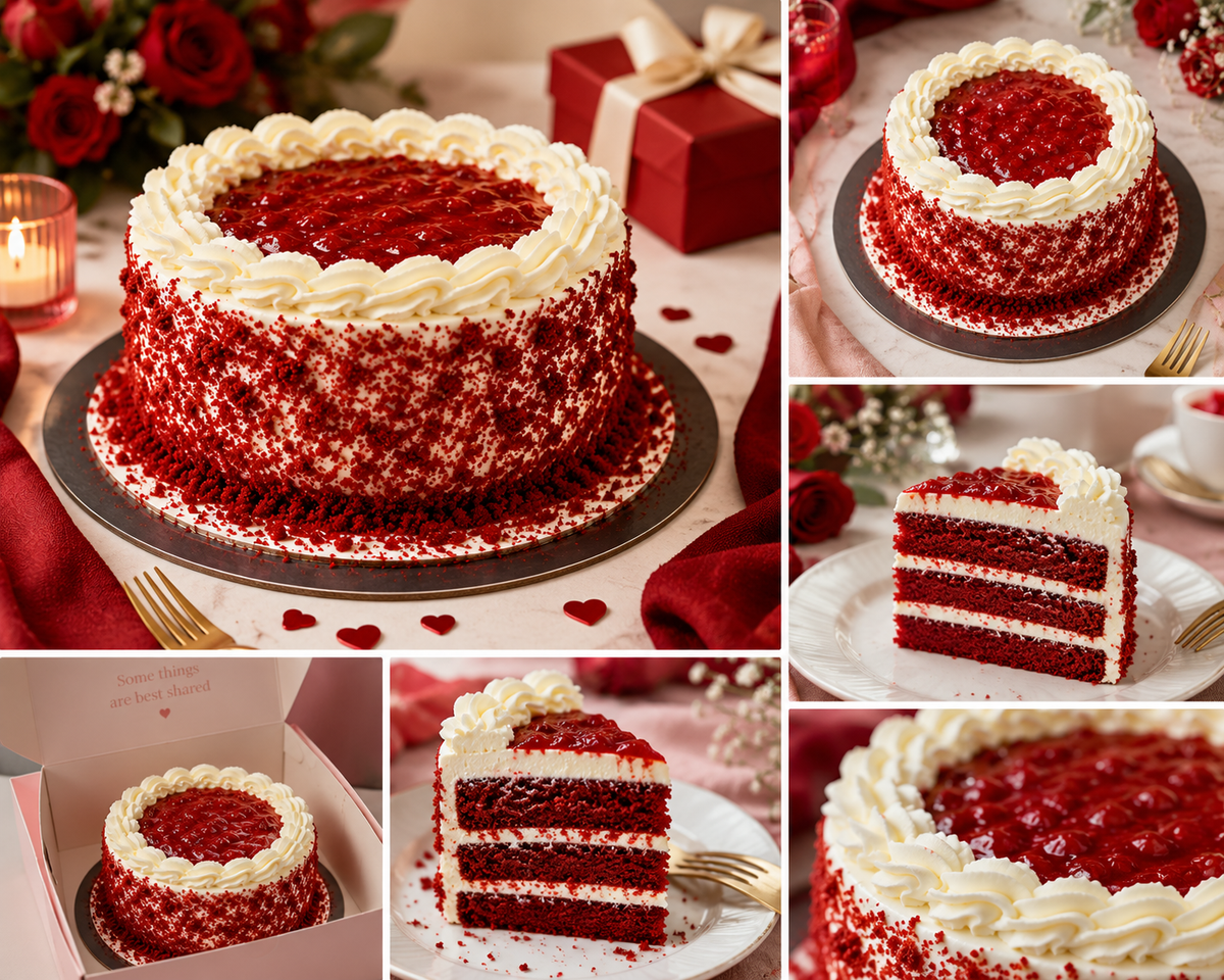 Red Velvet Cake with Cream Frosting & Strawberry Filling (200 grams), Moist Red Velvet Dessert Cake for Birthday, Anniversary, Party & Celebration