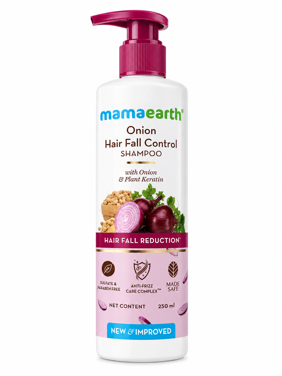 Mamaearth Onion Hair Fall Control Shampoo with Onion & Plant Keratin, Strengthens Hair & Helps Reduce Hair Fall, Sulfate & Paraben Free, For All Hair Types, 250 ml