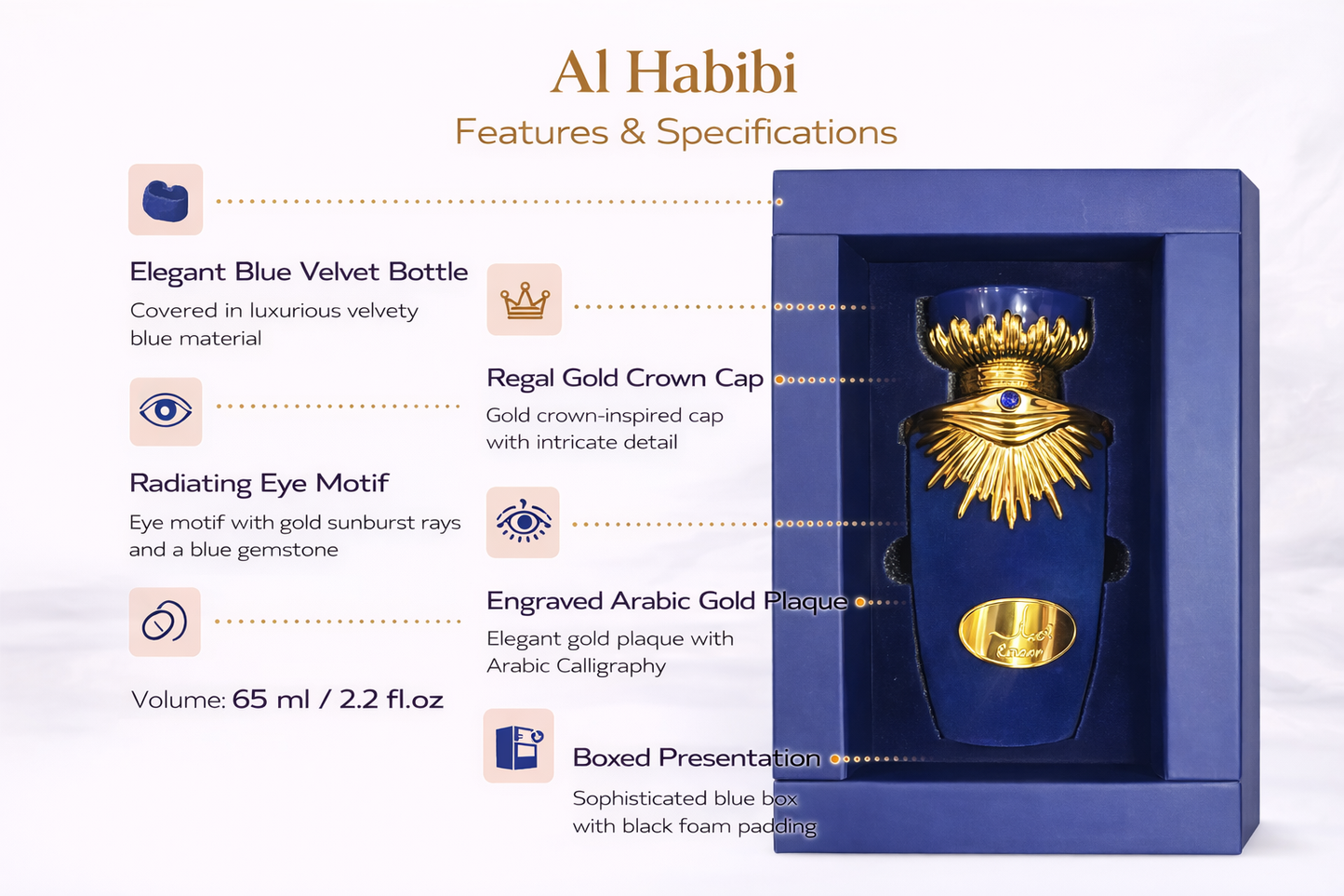 Al Habibi Eau De Parfum 65ml – Long Lasting Luxury Arabic Perfume | Premium Oud-Inspired Fragrance | Elegant Gift-Ready Bottle