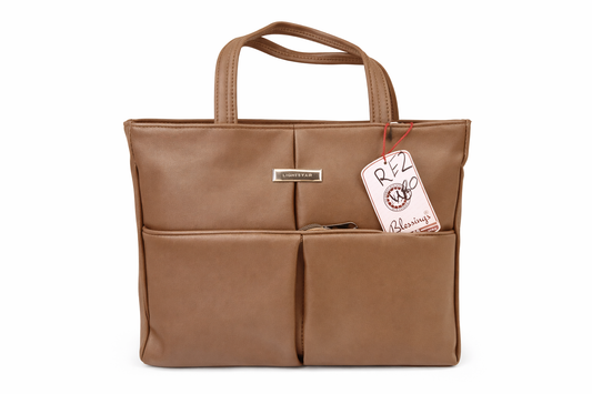 Brown Everyday Tote Bag for Women, Multi Pocket Shoulder Handbag with Front Zip Pocket