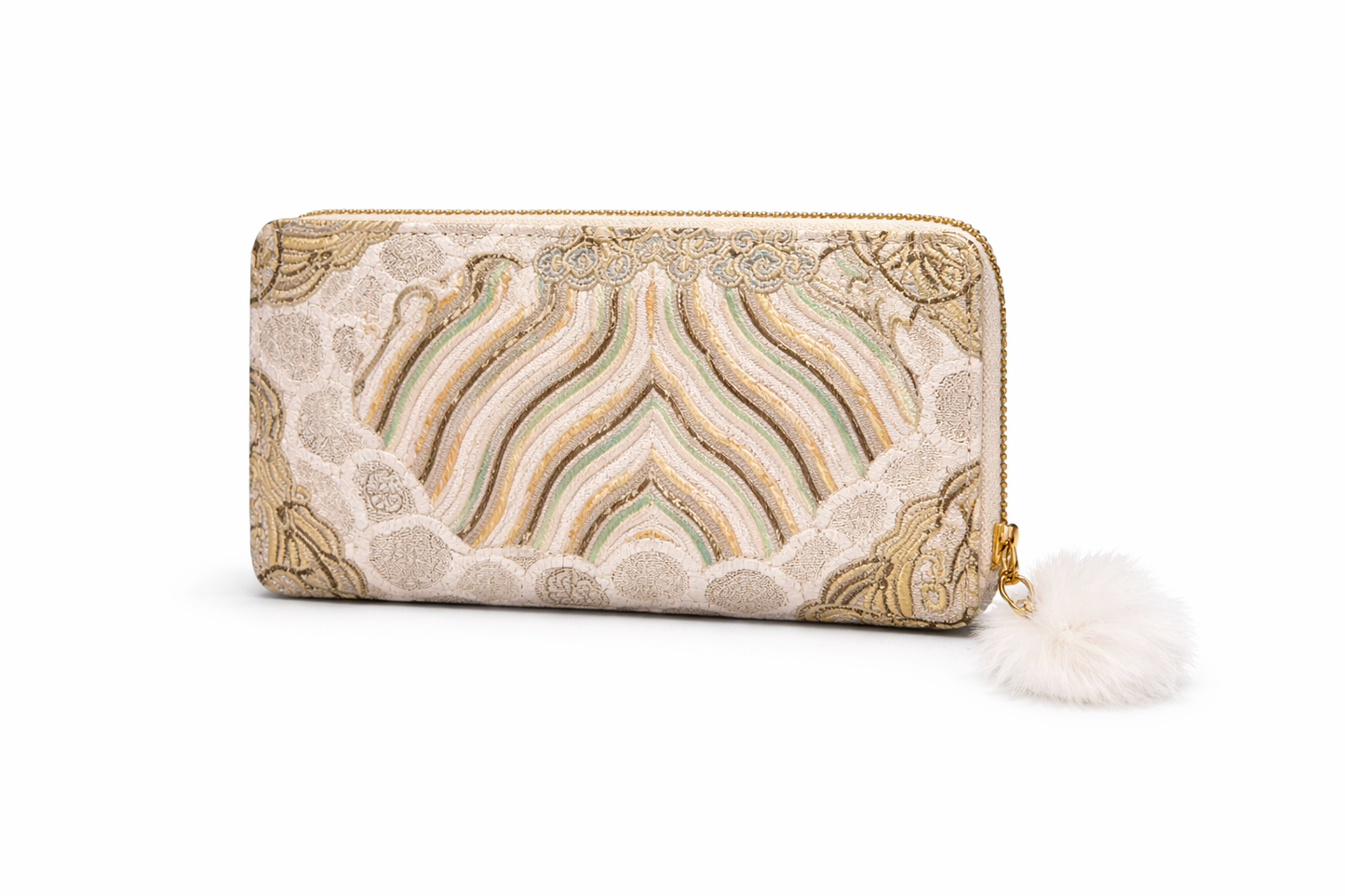 Women's Multicolor Zip Around Wallet, Fabric and Synthetic Leather Clutch Purse with Multiple Compartments