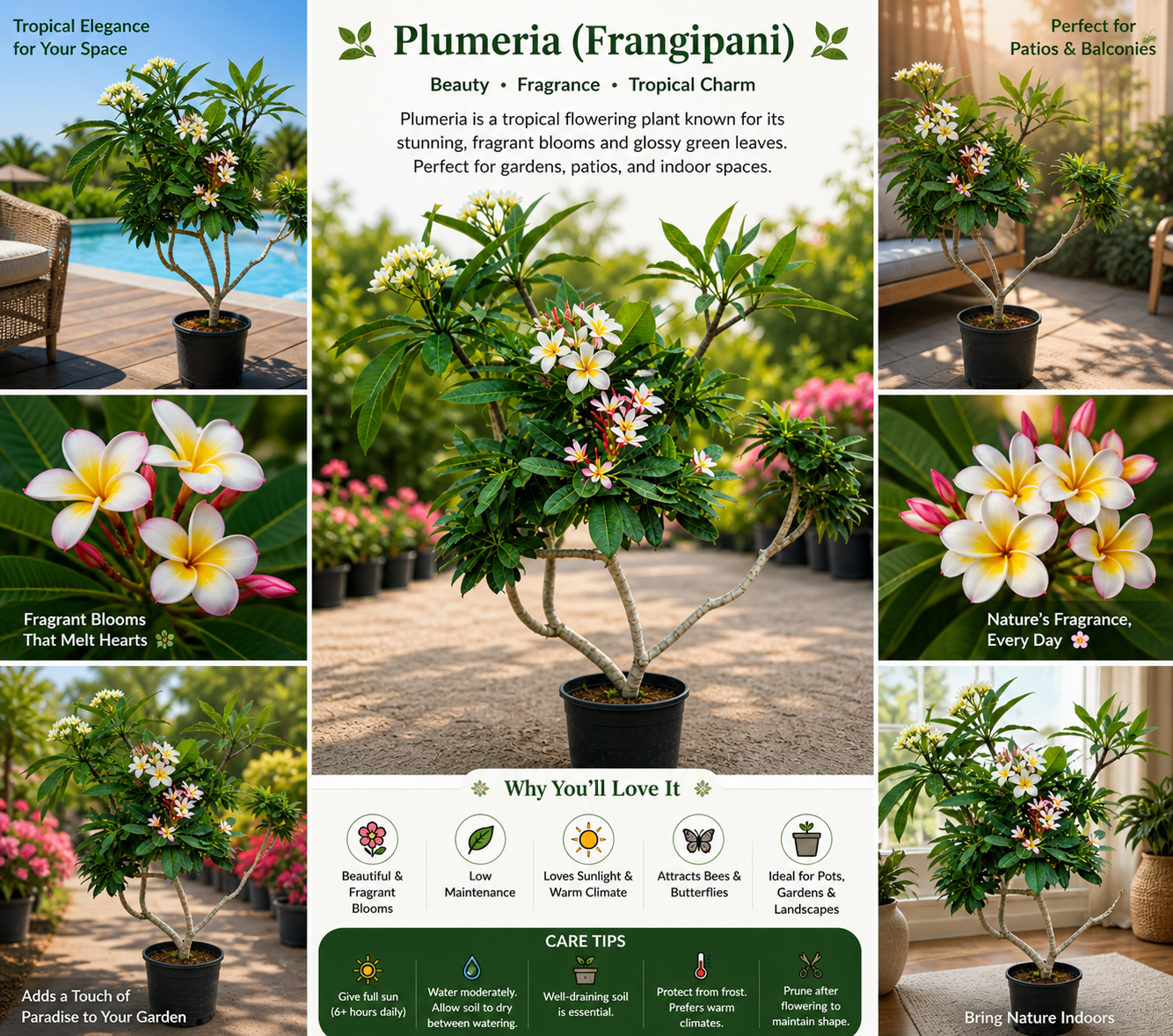 Plumeria Frangipani Live Flowering Plant ( Small )| Tropical Fragrant Outdoor Ornamental Plant for Garden Patio Balcony Landscape Décor