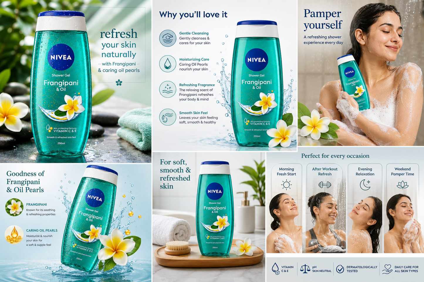 NIVEA Waterlily & Oil Shower Gel 250ml | Vitamin C & E Body Wash | Refreshing Fragrance | pH Skin Neutral | Moisturizing Shower Gel for All Skin Types