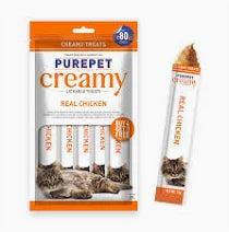 Purepet Creamy Lickable Cat Treats Real Chicken | Creamy Wet Cat Snack | Made with Real Chicken | Grain-Free Cat Treat | Highly Palatable Cat Food Topper | Adult Cats & Kittens | 15g x 5 Sticks